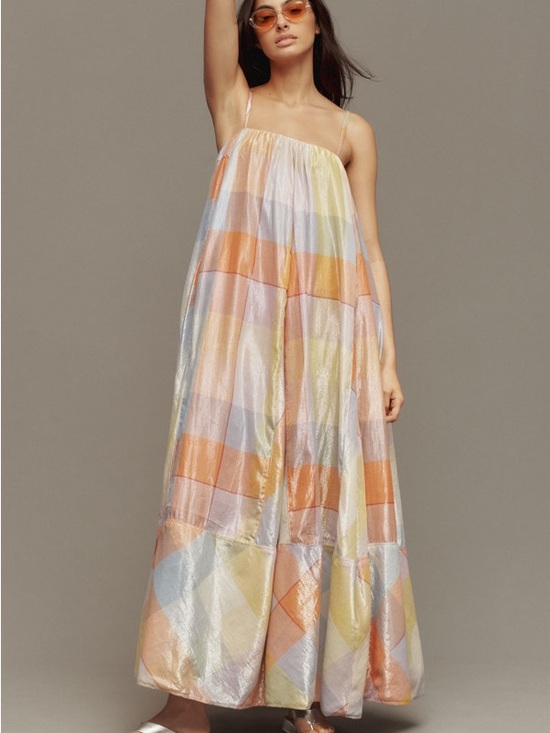 Anthropologie Dresses & Skirts - Anthropologie Pastel Plaid Maxi Dress in Orange, Yellow, Blue